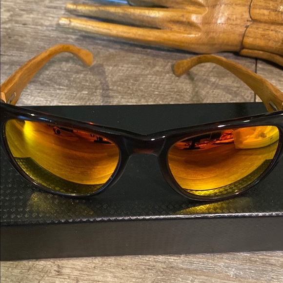 Stylish Black Sunglasses with Orange Lenses & Bamboo Arms - Picture 1 of 5